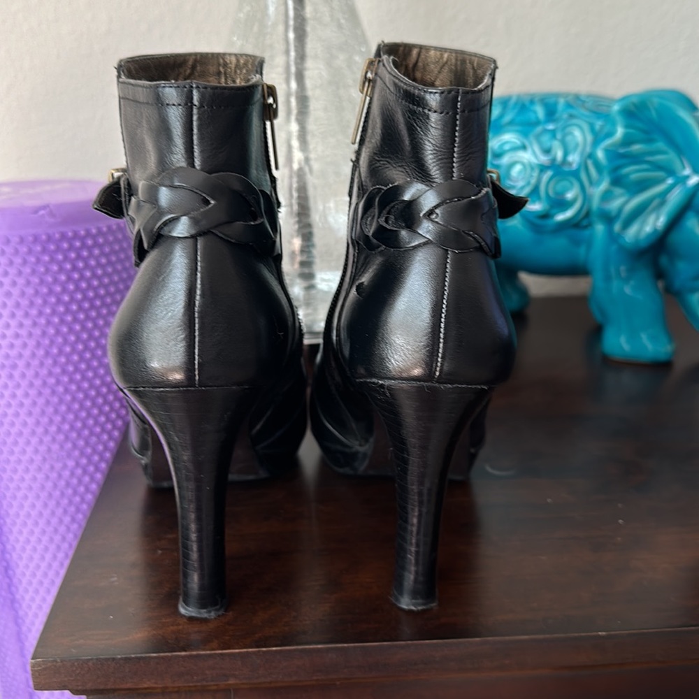 Banana Republic Sophie Black Leather High Heel Booties w/Braided Buckle Strap - Picture 5 of 13